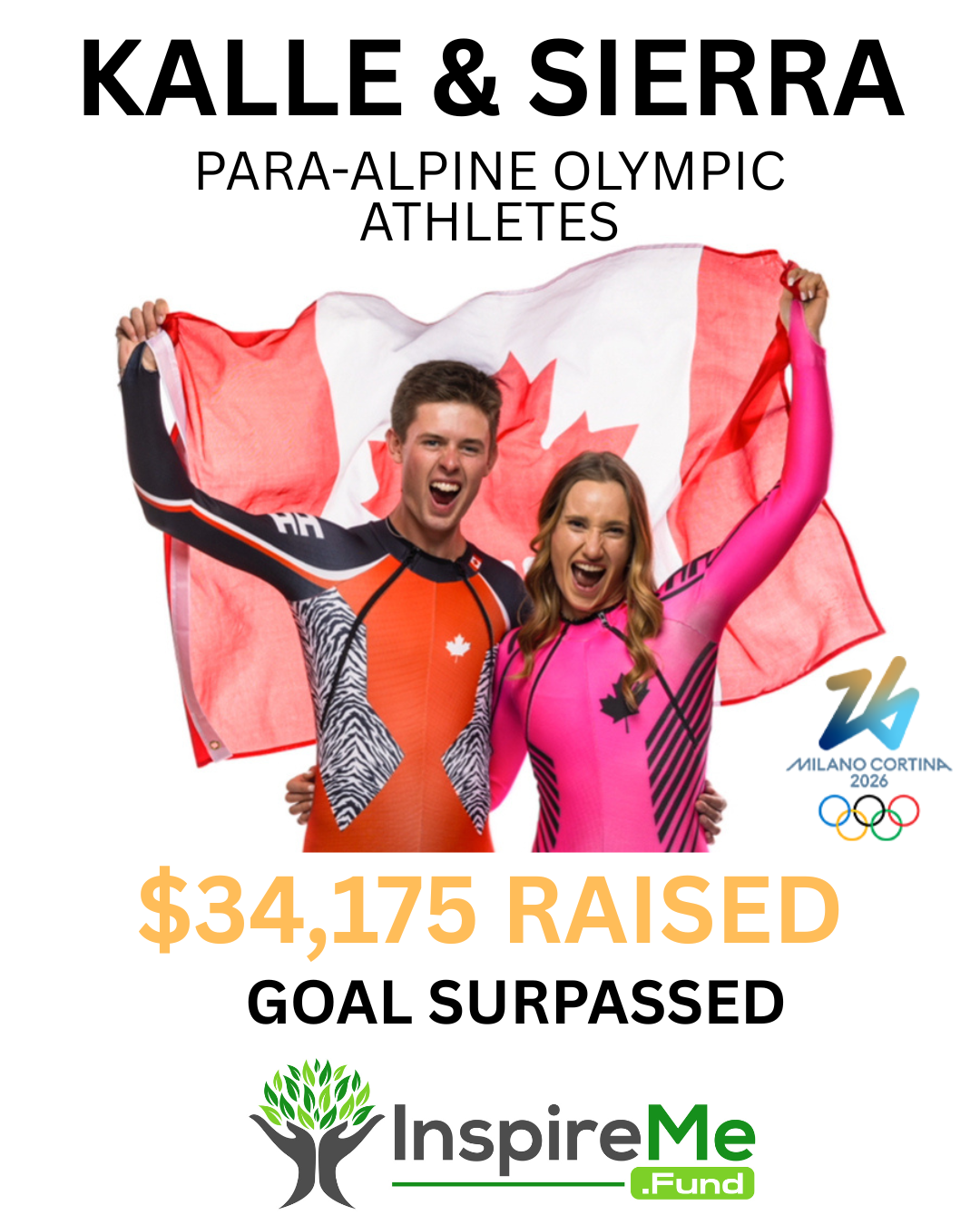 Para-Olympians Kalle & Sierra Smash Their Goal — Raising $34,175 Through InspireMe.Fund for Milan-Cortina 2026